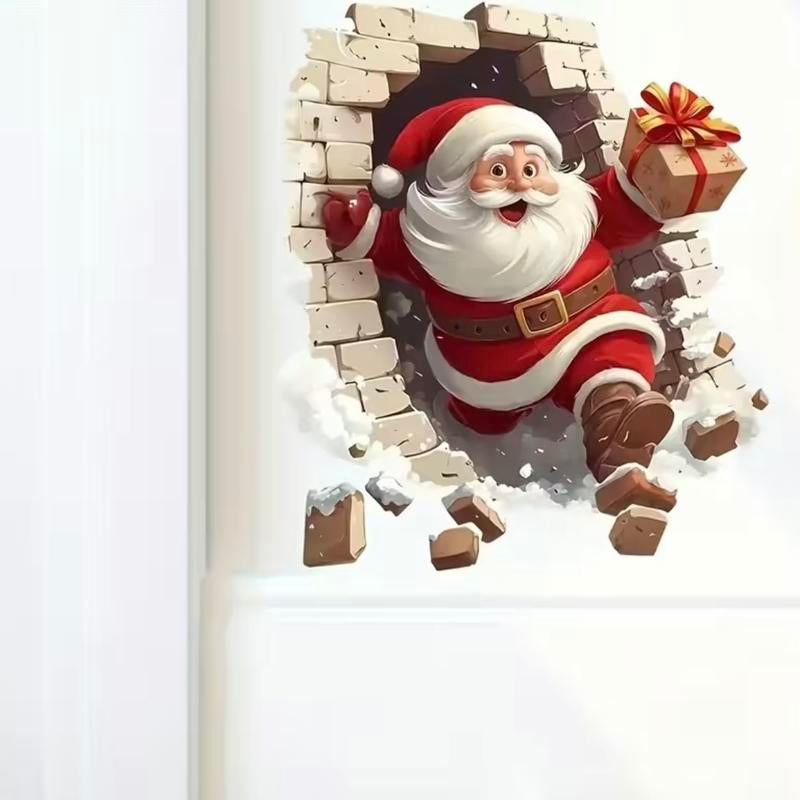 Santa Claus Breakthrough Wall Stickers（3Pcs） - Removable Vinyl Christmas Stickers, Suitable Forliving Room and Home Decoration, Easy to Stickchristmas Wall Stickers