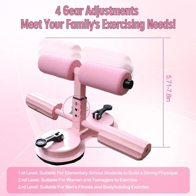 Ab Training Auxiliary Device with Double Suction Cups 3-Level Height Adjustment Portable Adjustable Sit up Equipment for Home Gym Multi-Functional Core Trainer for Abs Workout Pink Abdominal Exercise Board Abdominal Roller Wheel