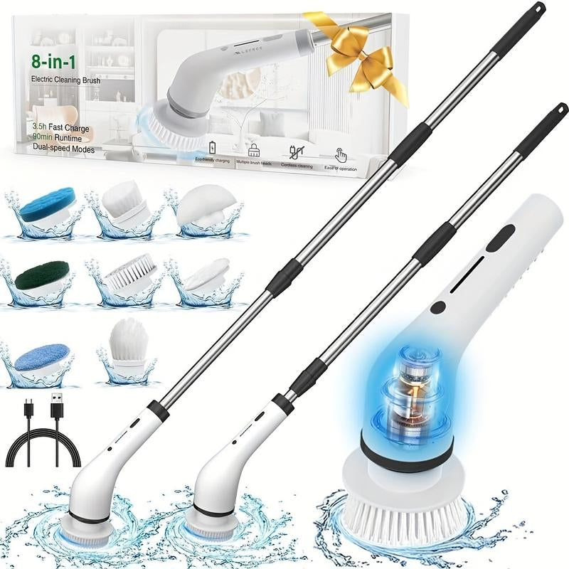 Electric Spin Scrubber, Cordless Shower Scrubber with IPX7 Waterproof Multi-Surface Electric Cleaning Brush, Long Battery Life, Adjustable Speed & Extendable Handle, Multi-Purpose Cleaning Kit for Bathroom & Kitchen, Durable & Powerful Cleaner