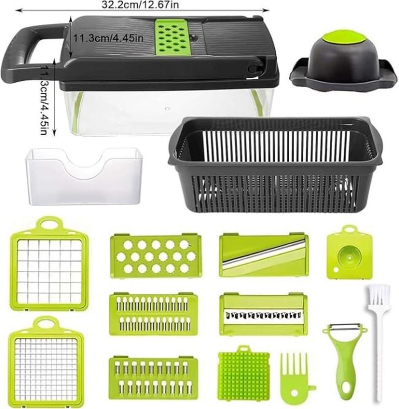 16-In-1 Ultimate Vegetable Chopper & Mandoline Slicer–Multi-Blade Food Dicer,Spiralizer,Grater & Cutter with Container – Kitchen Gadget for Fruits,Veggies,Cheese Vegetableslicer Chopper Chopping Tool Multifunctional Vegetable and Fruit Slicer Set Steel