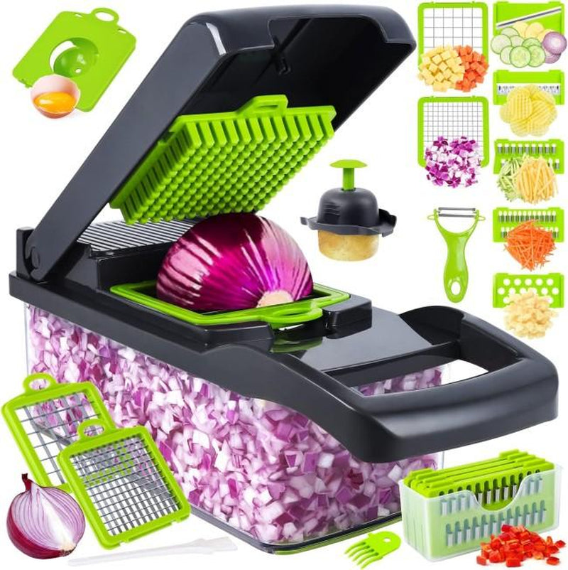 16-In-1 Ultimate Vegetable Chopper & Mandoline Slicer–Multi-Blade Food Dicer,Spiralizer,Grater & Cutter with Container – Kitchen Gadget for Fruits,Veggies,Cheese Vegetableslicer Chopper Chopping Tool Multifunctional Vegetable and Fruit Slicer Set Steel