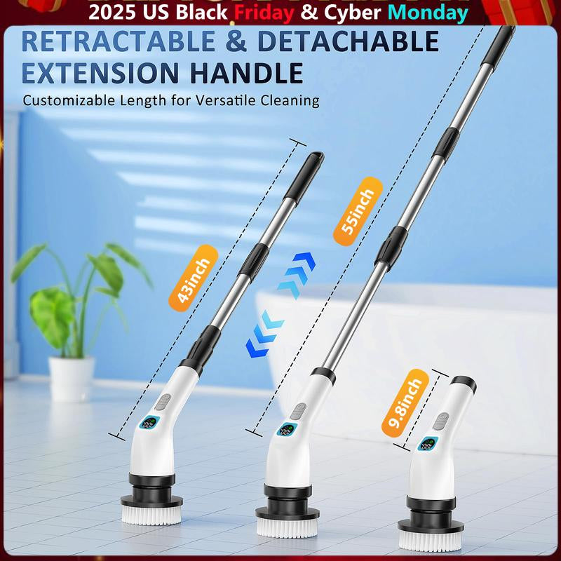 Electric Spin Scrubber 2025 Upgraded 2 Speed Modes IPX7 Waterproof,Cordless Elecreic Scrubber with 7 Brush Heads USB-C Fast Charging Long Handle Spin Brush Cleaner,Gifs,Tiktokshopblackfriday