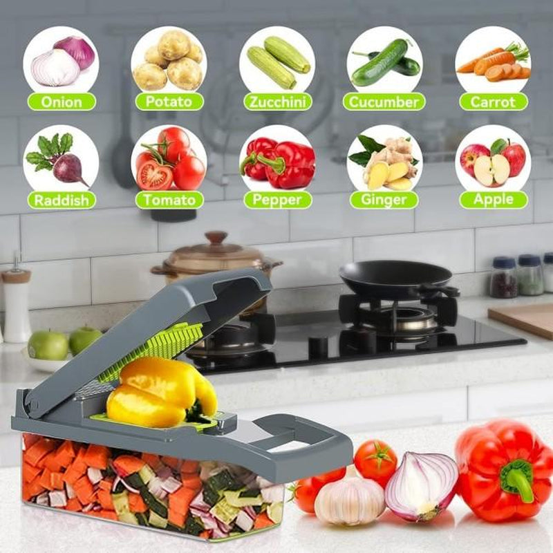 16-In-1 Ultimate Vegetable Chopper & Mandoline Slicer–Multi-Blade Food Dicer,Spiralizer,Grater & Cutter with Container – Kitchen Gadget for Fruits,Veggies,Cheese Vegetableslicer Chopper Chopping Tool Multifunctional Vegetable and Fruit Slicer Set Steel