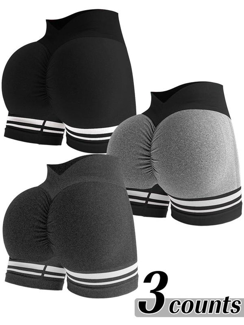 Women'S Striped High Waist Gym Shorts, Breathable Comfortable Yoga Shorts, High Elasticity Fitness Casual Wear, Ideal for Workouts & Daily Use, Breathable Stretchy Shorts