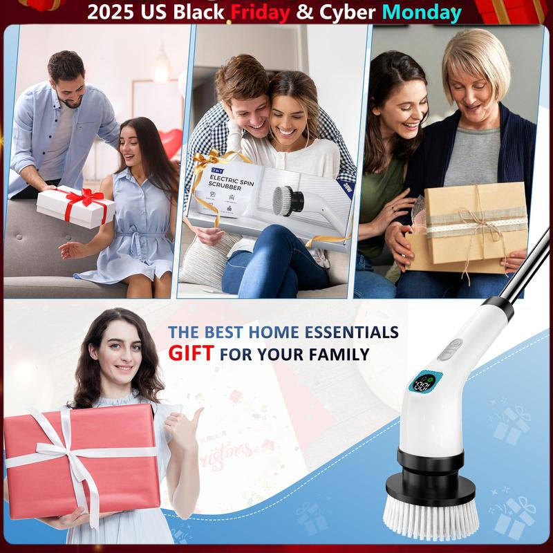 Electric Spin Scrubber 2025 Upgraded 2 Speed Modes IPX7 Waterproof,Cordless Elecreic Scrubber with 7 Brush Heads USB-C Fast Charging Long Handle Spin Brush Cleaner,Gifs,Tiktokshopblackfriday