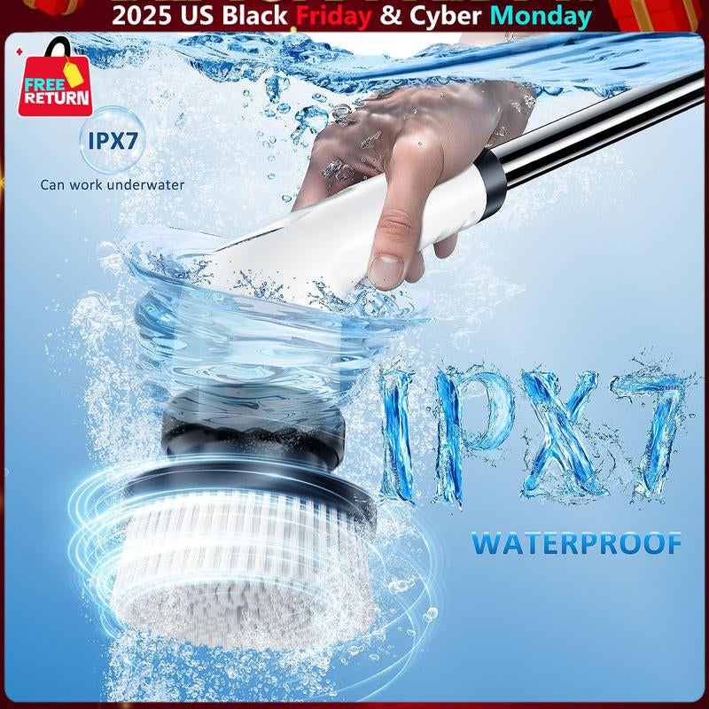 Electric Spin Scrubber 2025 Upgraded 2 Speed Modes IPX7 Waterproof,Cordless Elecreic Scrubber with 7 Brush Heads USB-C Fast Charging Long Handle Spin Brush Cleaner,Gifs,Tiktokshopblackfriday