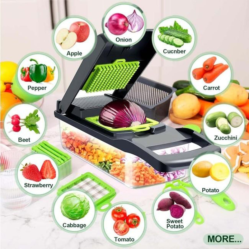 16-In-1 Ultimate Vegetable Chopper & Mandoline Slicer–Multi-Blade Food Dicer,Spiralizer,Grater & Cutter with Container – Kitchen Gadget for Fruits,Veggies,Cheese Vegetableslicer Chopper Chopping Tool Multifunctional Vegetable and Fruit Slicer Set Steel