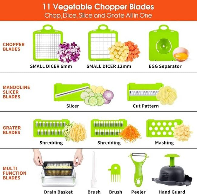16-In-1 Ultimate Vegetable Chopper & Mandoline Slicer–Multi-Blade Food Dicer,Spiralizer,Grater & Cutter with Container – Kitchen Gadget for Fruits,Veggies,Cheese Vegetableslicer Chopper Chopping Tool Multifunctional Vegetable and Fruit Slicer Set Steel