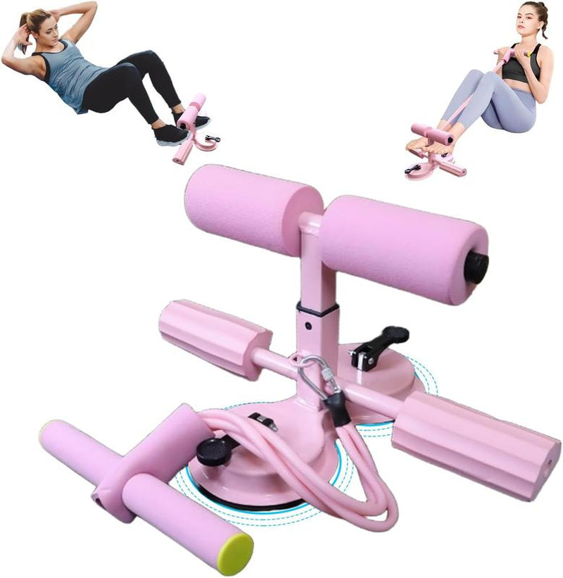Ab Training Auxiliary Device with Double Suction Cups 3-Level Height Adjustment Portable Adjustable Sit up Equipment for Home Gym Multi-Functional Core Trainer for Abs Workout Pink Abdominal Exercise Board Abdominal Roller Wheel