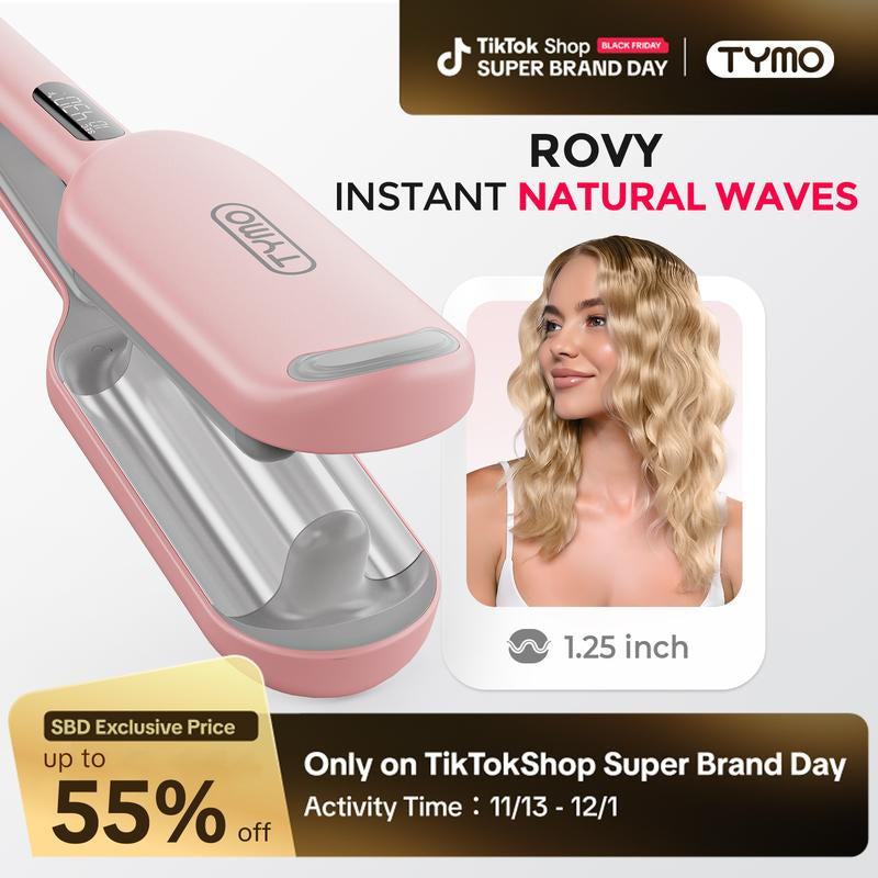 TYMO ROVY - 1.25 Inch Beach Waves Curling Wand & Heat Protectant Spray, Hair Curler Tool with Ceramic 3 Barrel for Women, Comfort, Thanksgiving Early Black Friday Sale, Gift, Dual Voltage Anti-Scald Easy to Use Styling Tool Gifting