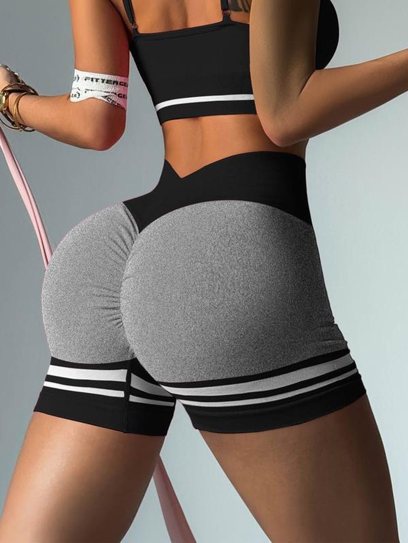 Women'S Striped High Waist Gym Shorts, Breathable Comfortable Yoga Shorts, High Elasticity Fitness Casual Wear, Ideal for Workouts & Daily Use, Breathable Stretchy Shorts