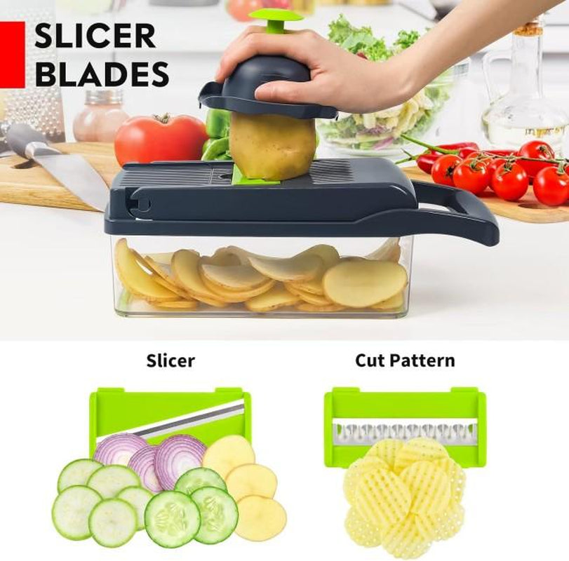 16-In-1 Ultimate Vegetable Chopper & Mandoline Slicer–Multi-Blade Food Dicer,Spiralizer,Grater & Cutter with Container – Kitchen Gadget for Fruits,Veggies,Cheese Vegetableslicer Chopper Chopping Tool Multifunctional Vegetable and Fruit Slicer Set Steel
