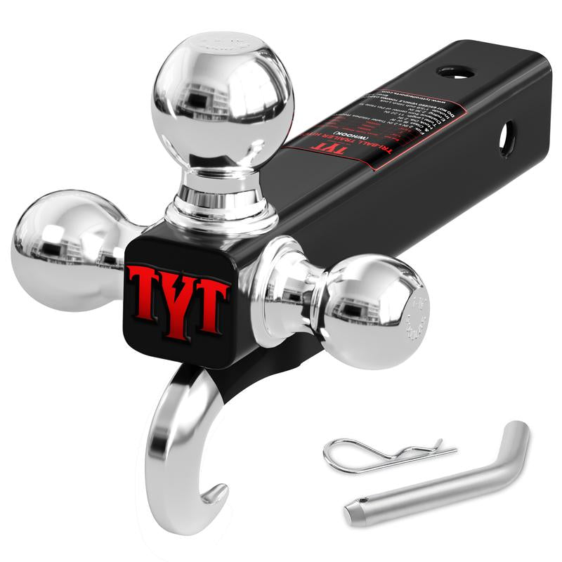 (Live Exclusive)Tyt Adjustable Trailer Hitch Ball Mount with Lock&Pin&Rotatable Tow Shackle, Fits 2-In Receiver, 5" Rise/Drop, 2-In, 2-5/16-In Hitch Ball, 10000LBS GTW, Ultra Quiet
