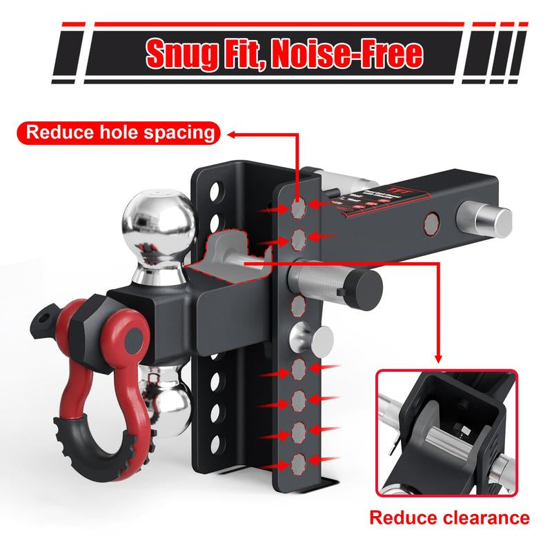 (Live Exclusive)Tyt Adjustable Trailer Hitch Ball Mount with Lock&Pin&Rotatable Tow Shackle, Fits 2-In Receiver, 5" Rise/Drop, 2-In, 2-5/16-In Hitch Ball, 10000LBS GTW, Ultra Quiet