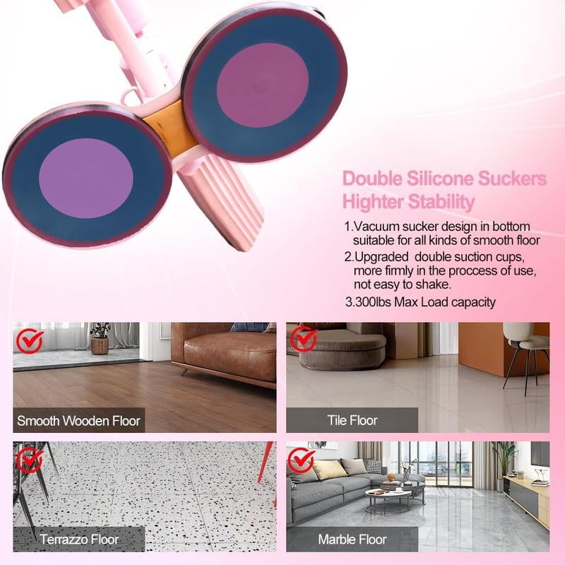 Ab Training Auxiliary Device with Double Suction Cups 3-Level Height Adjustment Portable Adjustable Sit up Equipment for Home Gym Multi-Functional Core Trainer for Abs Workout Pink Abdominal Exercise Board Abdominal Roller Wheel