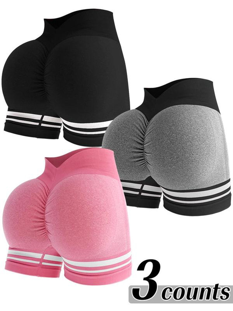 Women'S Striped High Waist Gym Shorts, Breathable Comfortable Yoga Shorts, High Elasticity Fitness Casual Wear, Ideal for Workouts & Daily Use, Breathable Stretchy Shorts