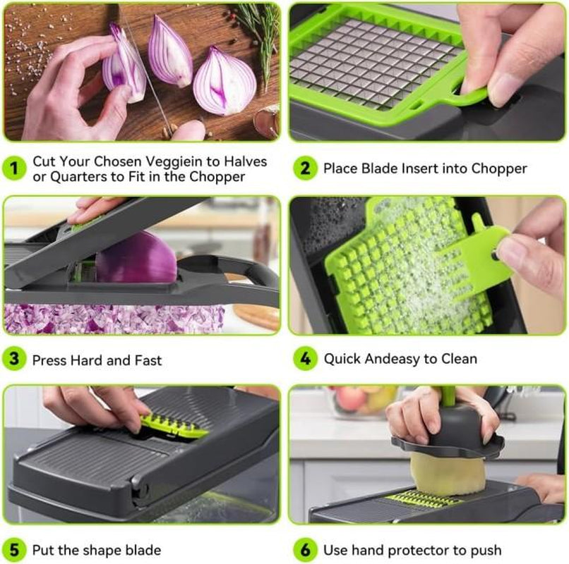 16-In-1 Ultimate Vegetable Chopper & Mandoline Slicer–Multi-Blade Food Dicer,Spiralizer,Grater & Cutter with Container – Kitchen Gadget for Fruits,Veggies,Cheese Vegetableslicer Chopper Chopping Tool Multifunctional Vegetable and Fruit Slicer Set Steel